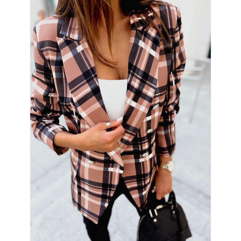 Custom tailored plaid double-breasted blazer for ladies Lune London