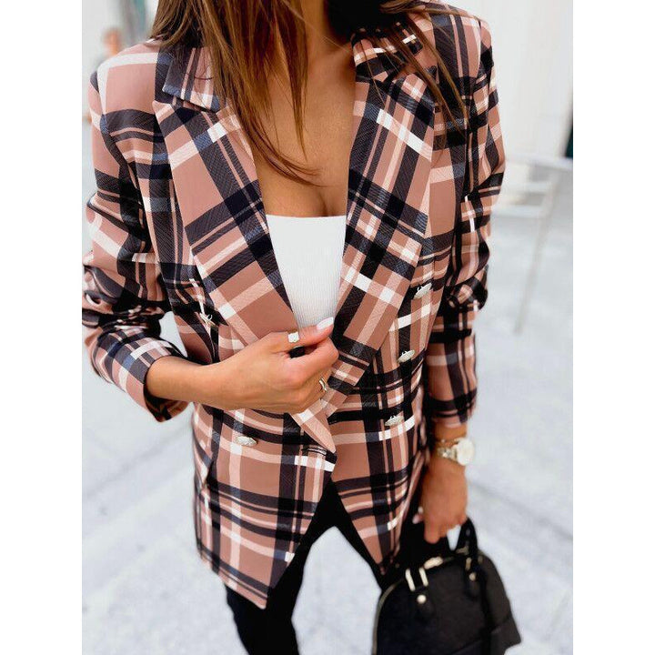 Custom tailored plaid double-breasted blazer for ladies Lune London