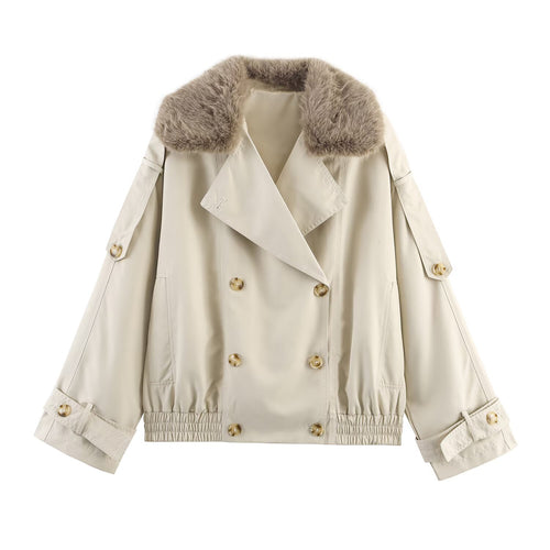 Transitional jacket for women with a luxurious faux fur collar and practical buttons Lune London