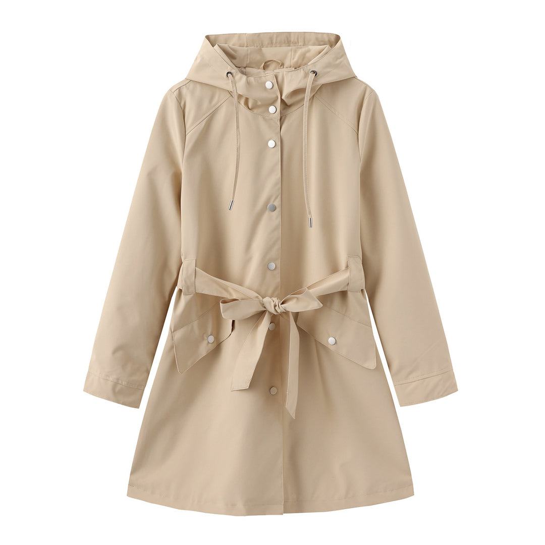 Modest outdoor jacket for ladies with belt and hood Lune London