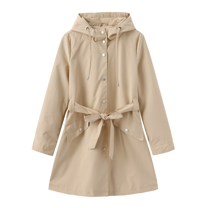 Modest outdoor jacket for ladies with belt and hood Lune London
