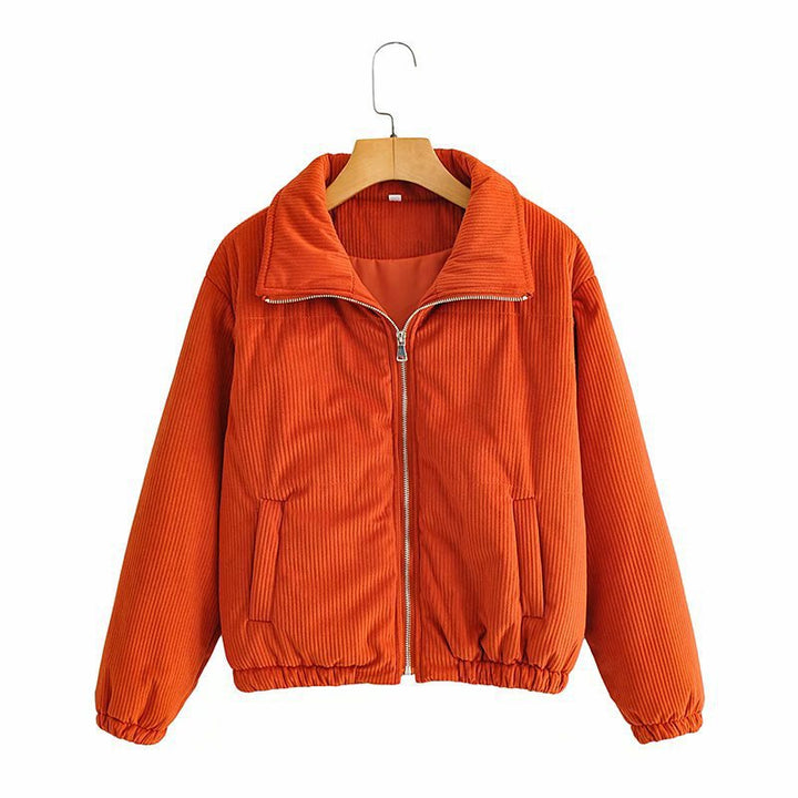 Veste en corduroy décontractée pour femmes avec col haut et poignets élastiques Chic & Stil