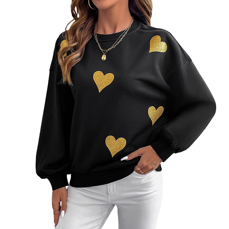 Sweat-shirt féminin à la mode avec impression de cœur doré Chic & Stil