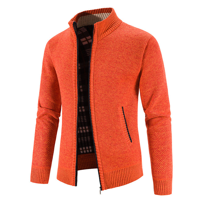 Men's knit jacket with modern high collar and chic textured structure