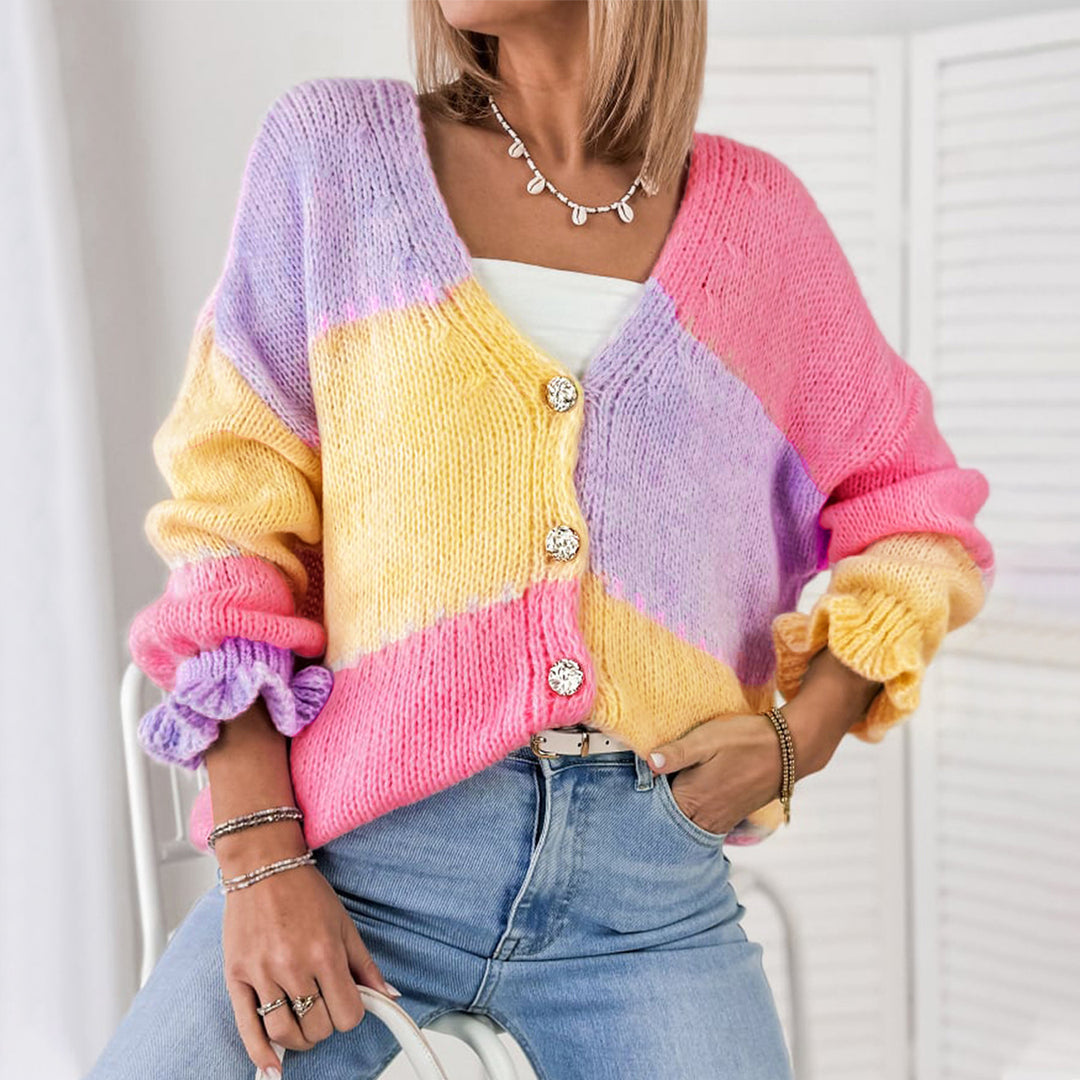 Oversized fashionable cardigan for women with colorful striped pattern and voluminous sleeves Lune London