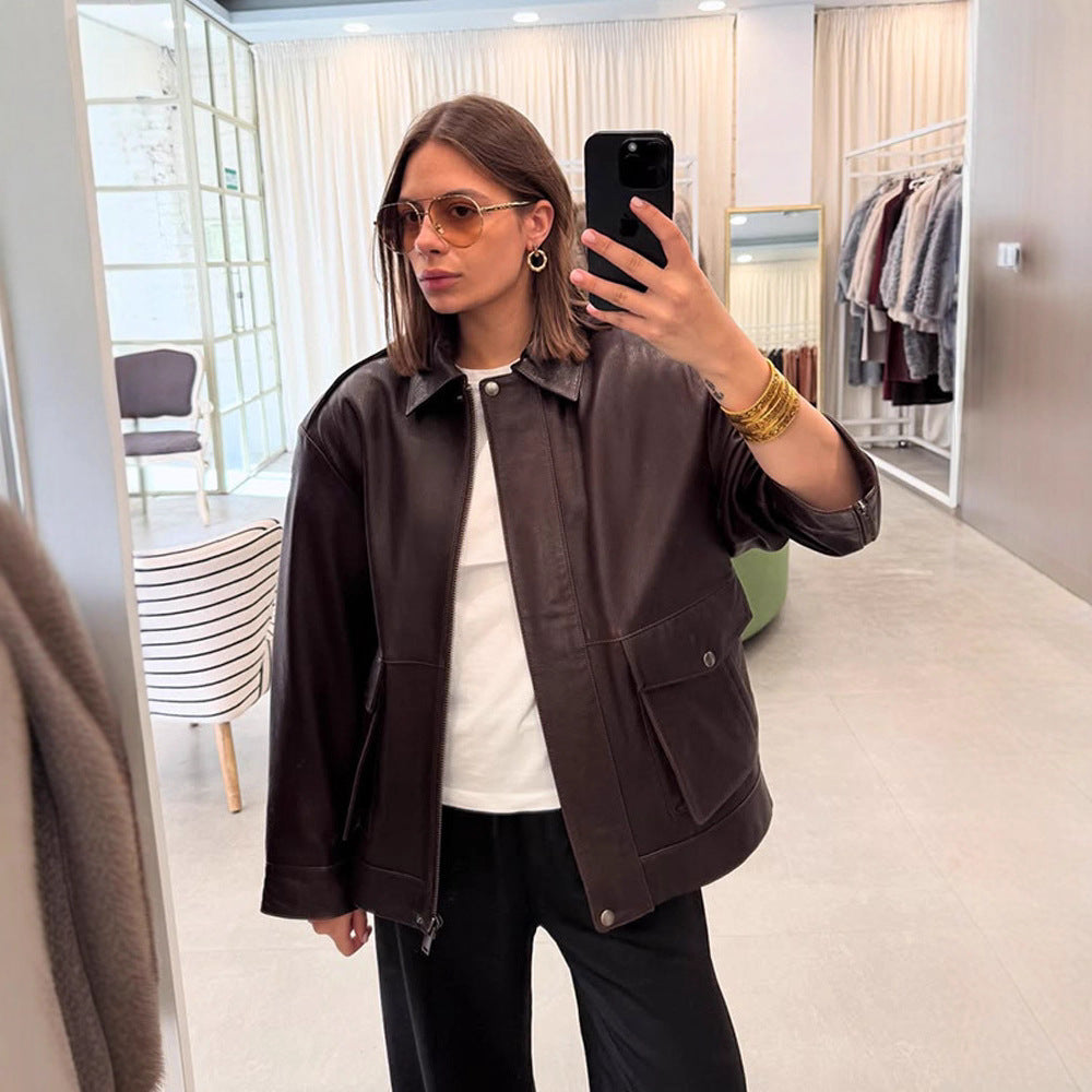 Stylish leather jacket for women with practical pockets and a modern cut Lune London