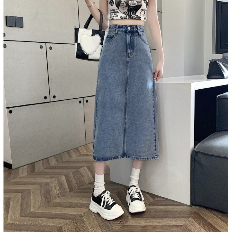 Jupe en denim midi pour femmes avec fente avant Chic & Stil