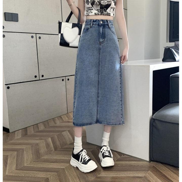 Jupe en denim midi pour femmes avec fente avant Chic & Stil
