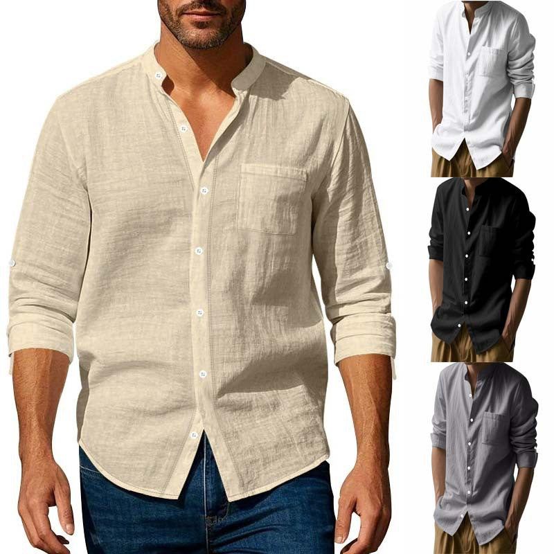 Shirt for men with stand-up collar and chest pocket Lune London