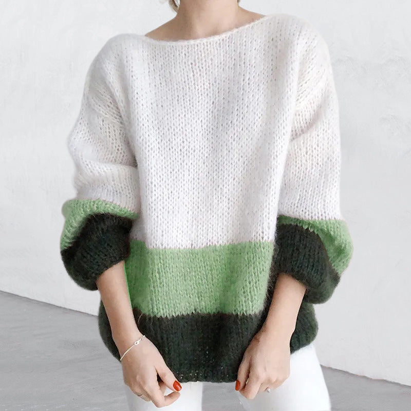 Coarse knit sweater for women with a modern block pattern and a relaxed fit Lune London