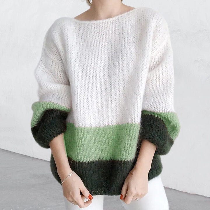 Coarse knit sweater for women with a modern block pattern and a relaxed fit Lune London