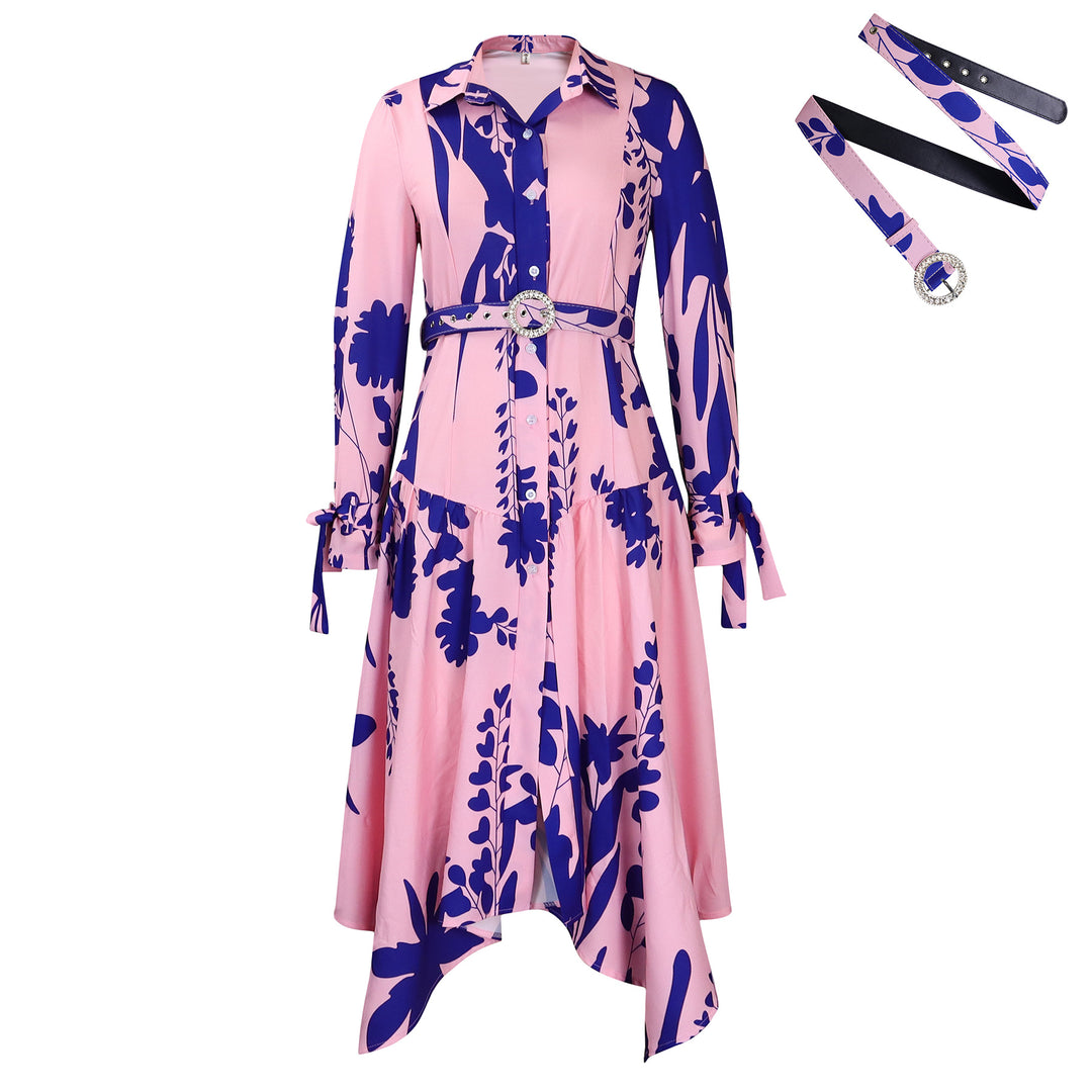 Shirt dress for women with a colorful floral design and a fitted belt Lune London