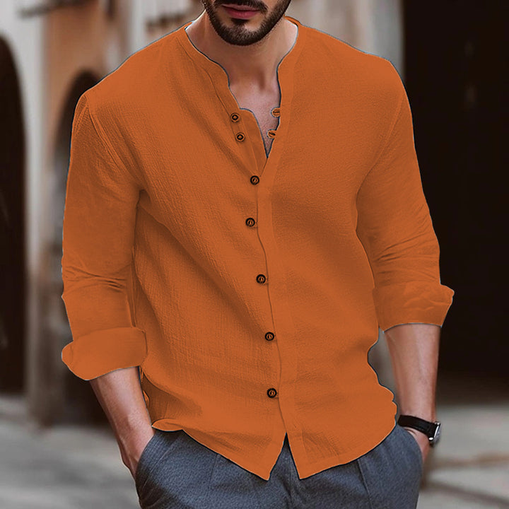 Men's Long Sleeve Henley Shirt in Lightweight Cotton Fabric with Trendy Button Detail Lune London