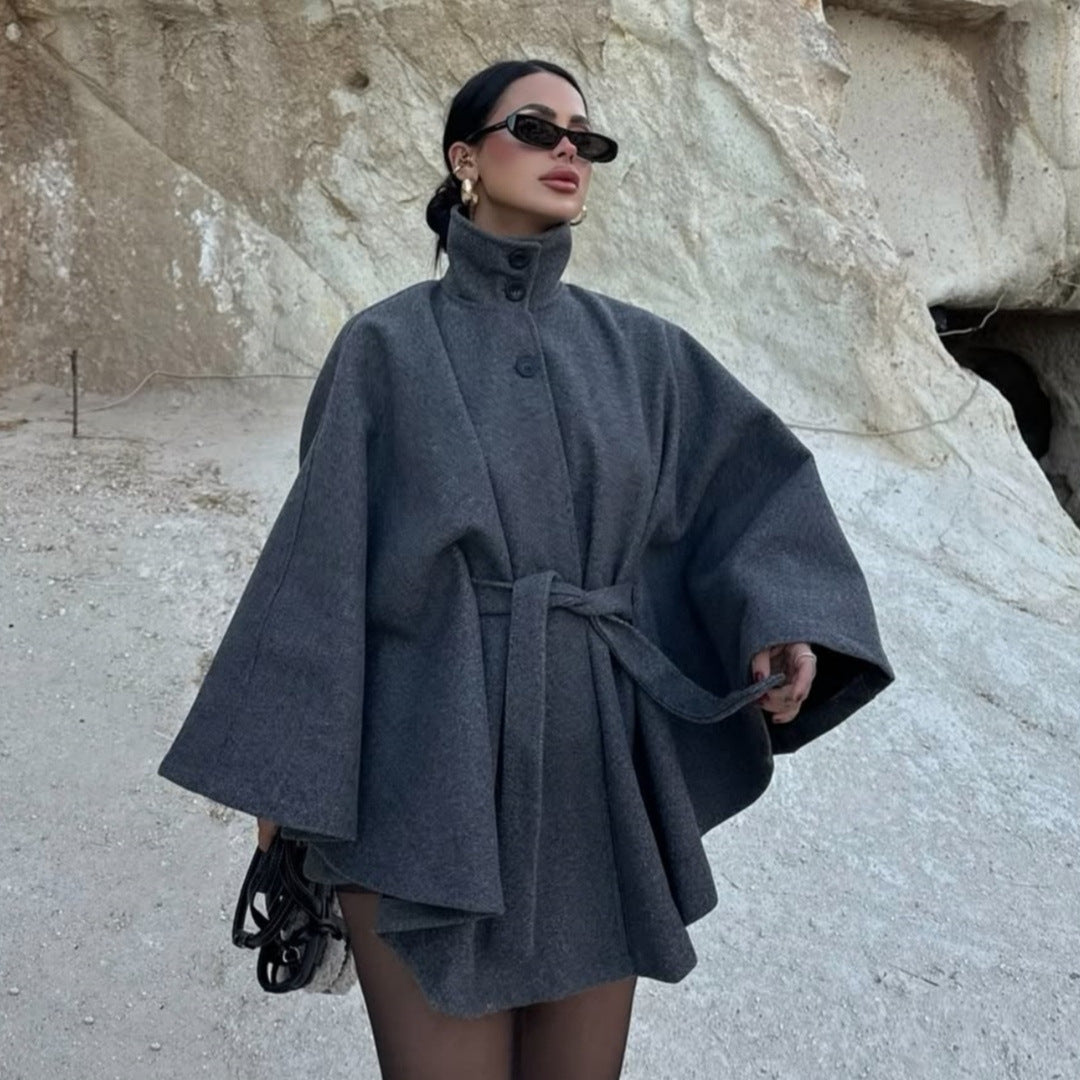 Veste manteau pour femmes en mélange de laine de haute qualité avec ceinture à la taille Chic & Stil