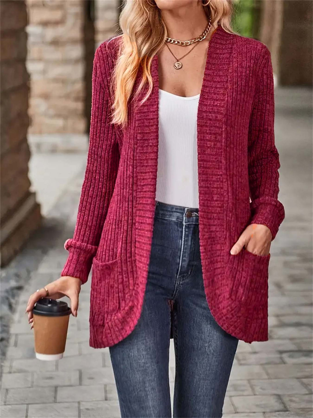 Knitted jacket for women with long sleeves and textured design Lune London