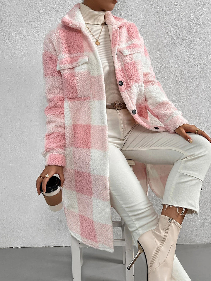 Plaid fabric coat for ladies with soft lining and button placket Lune London