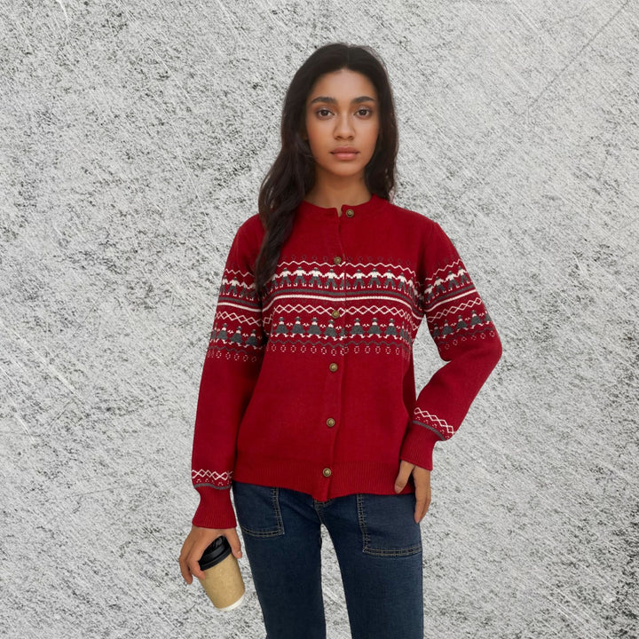 Women cardigan with festive pattern and button closure Lune London