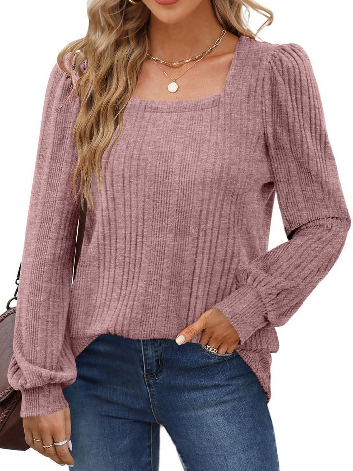 Woman Elegant knit top with structured rib pattern and puff sleeves Lune London