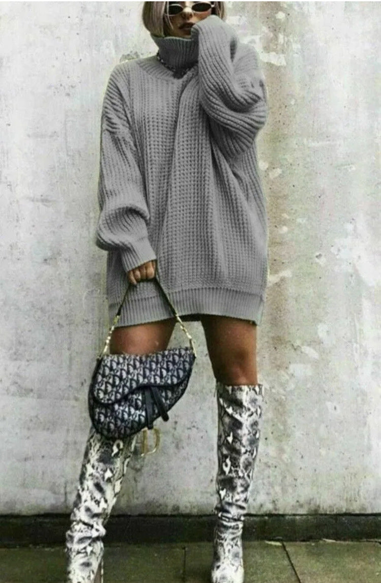 Ladies Large knit sweater with high collar and angular cut Lune London
