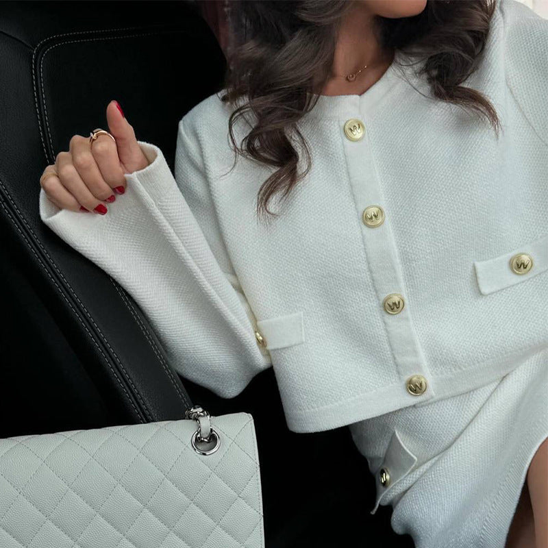 Ladies elegant tweed set with cropped jacket and mini skirt Lune London