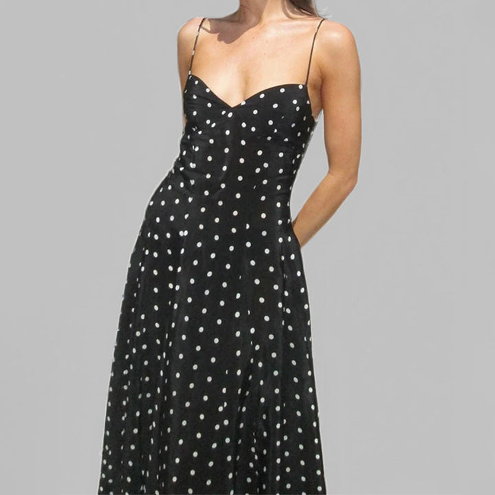 Women’s Maxi Dress with Delicate Heart Cutout and Playful Polka Dot Pattern Lune London