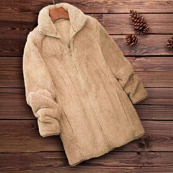 Ladies Soft Teddy Jacket with High Collar and Side Pockets Lune London