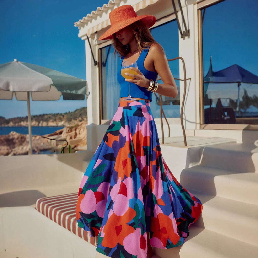 Maxi skirt for women with a colorful and textured design and a loose fit Lune London