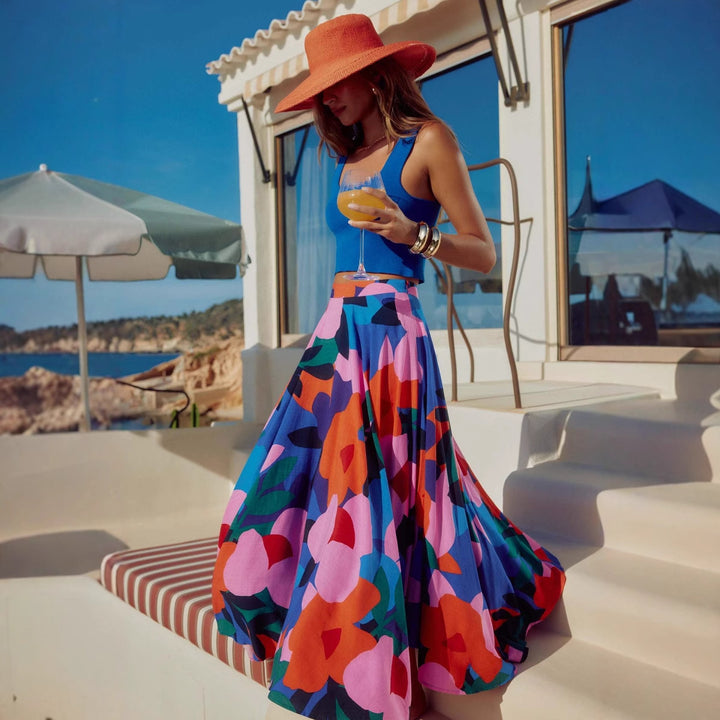 Maxi skirt for women with a colorful and textured design and a loose fit Lune London