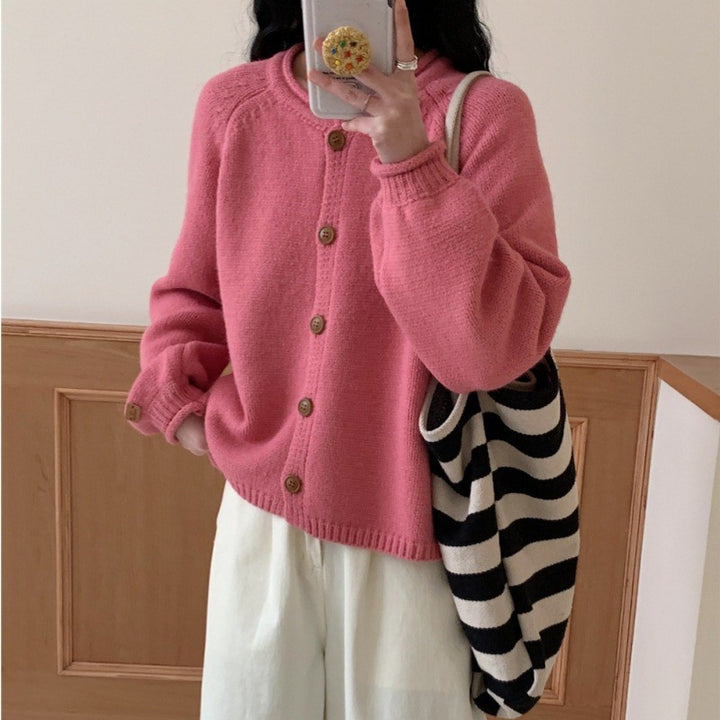 Knitted jacket for women with asymmetrical cut and generous balloon sleeves Lune London