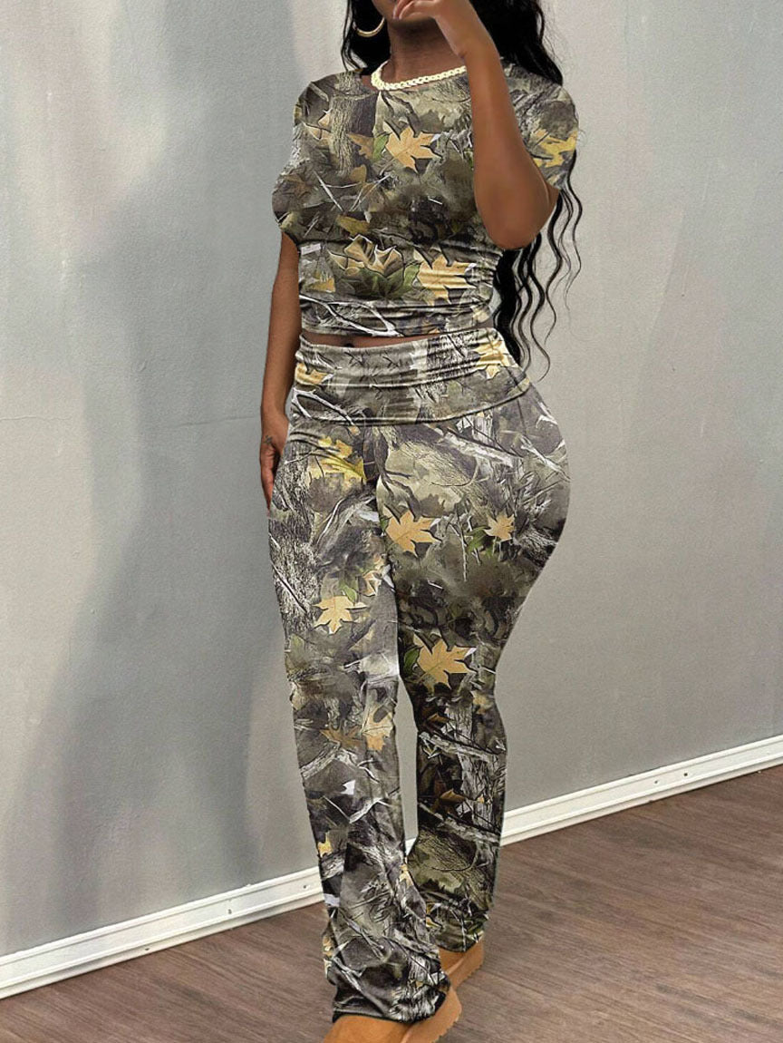 Ladies Camouflage Print Lounge Set Lune London