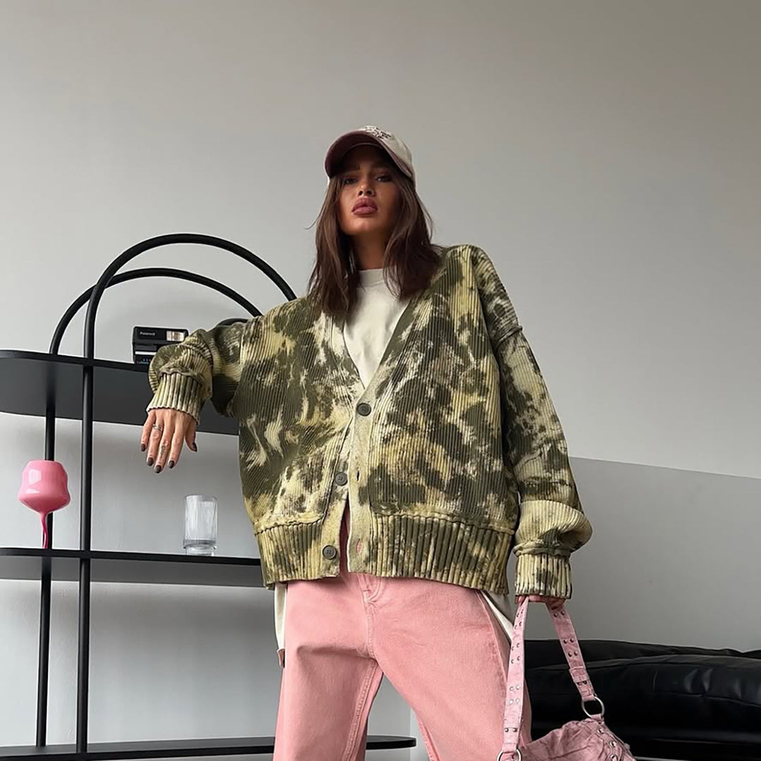 Oversized knit jacket for women with modern Tie-Dye design Lune London