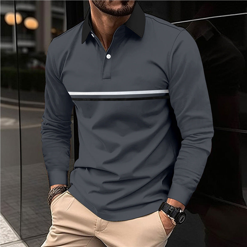 Men's long sleeve polo shirt with modern striped pattern Lune London