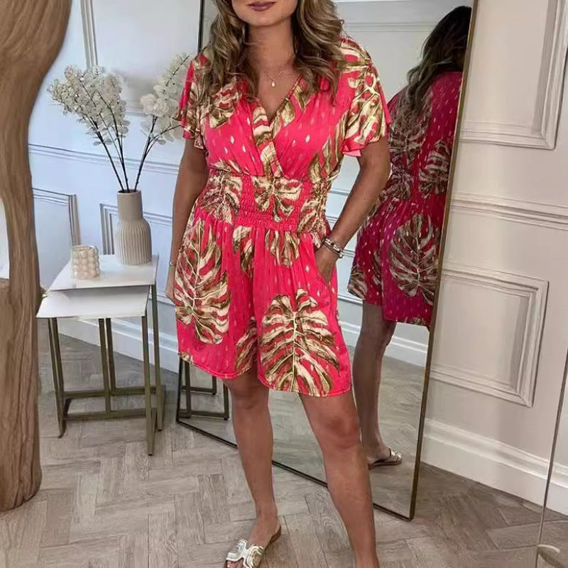 Women’s jumpsuit with floral design and elastic waist Lune London