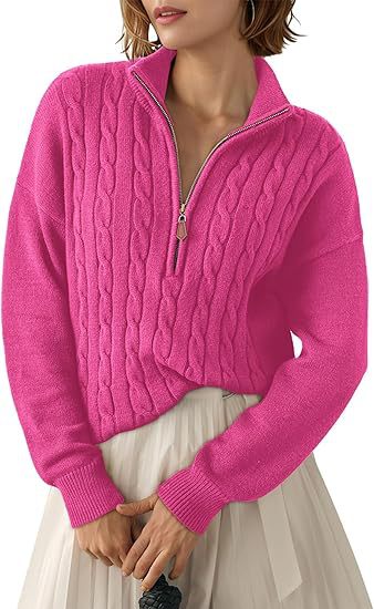 Chunky knit sweater for women with high collar and half-zip Lune London