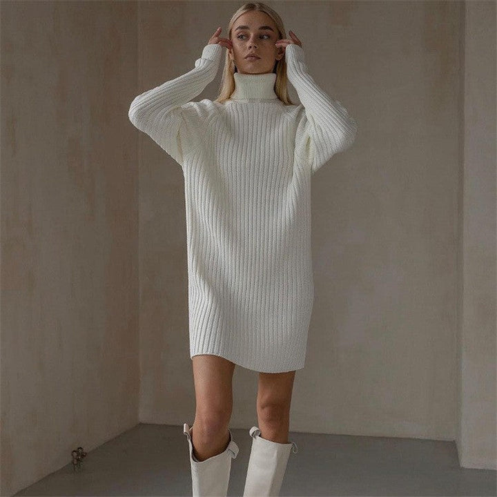 Women's Knit Dress with High Collar and Large Sleeves Lune London