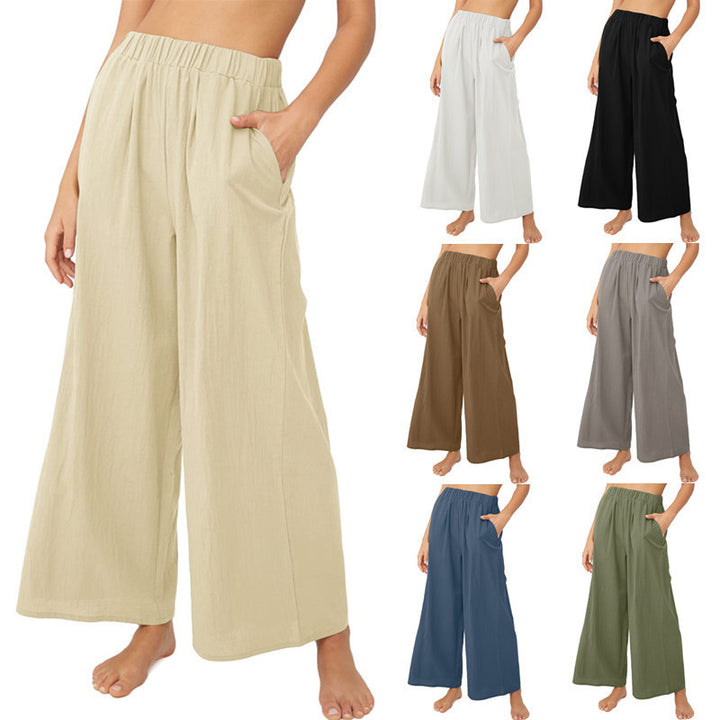 Wide palazzo pants for women with elastic waistband and side pockets Lune London