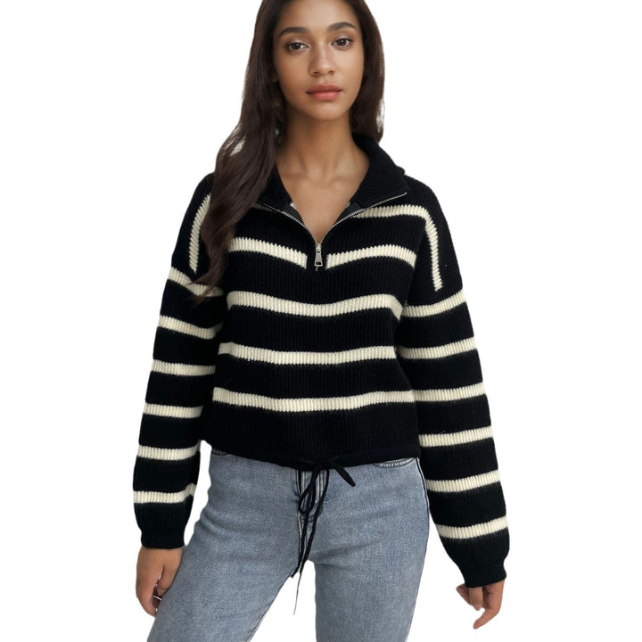 Women's knitted sweater with high collar and drawstring Lune London