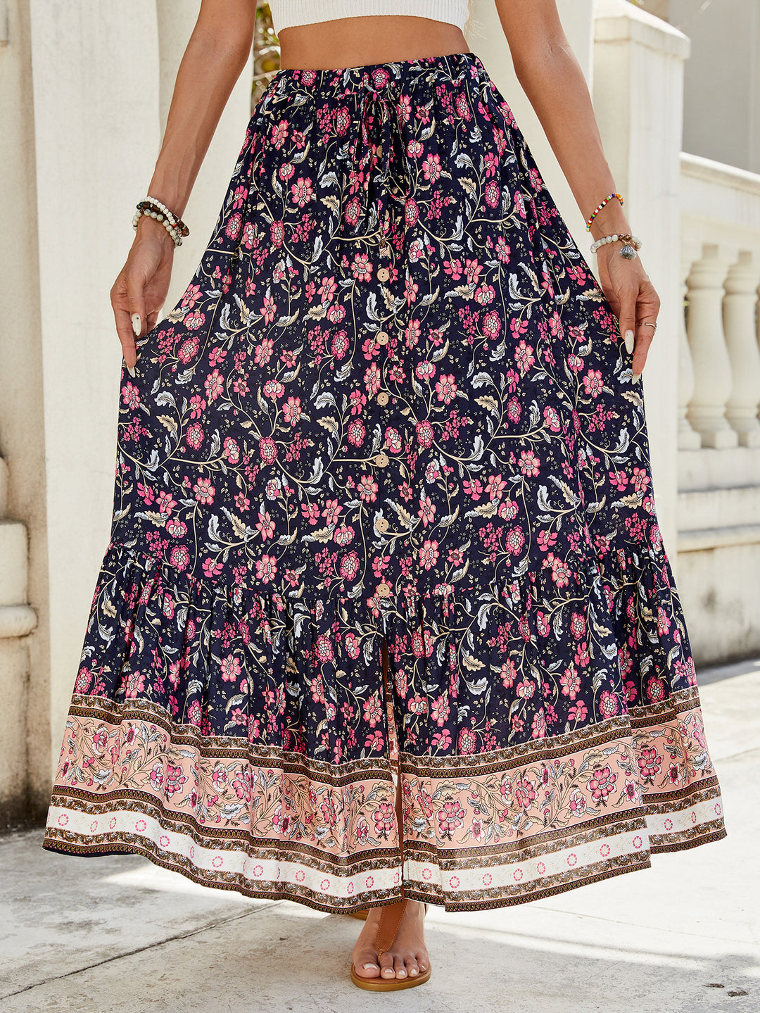 Lune London floral print bohemian maxi skirt