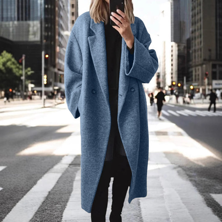 Oversized wool coat for women with structured collar and trendy button details Lune London