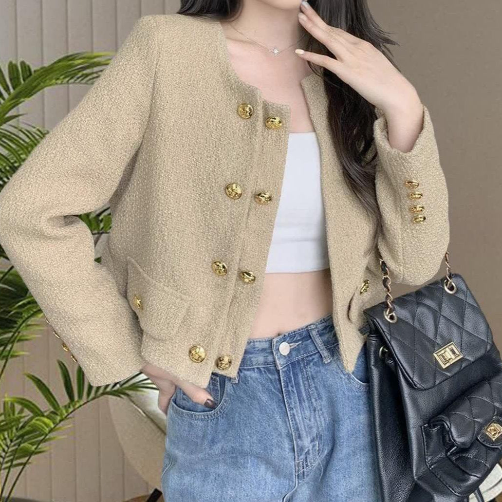 Women Structured Short Jacket with Decorative Buttons Chic & Stil