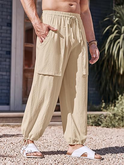 Lune London Men's Loose Summer Pants with Elastic Waist and Pockets