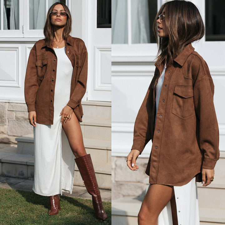 Blouse surdimensionnée pour femmes en imitation suède douce Chic & Stil