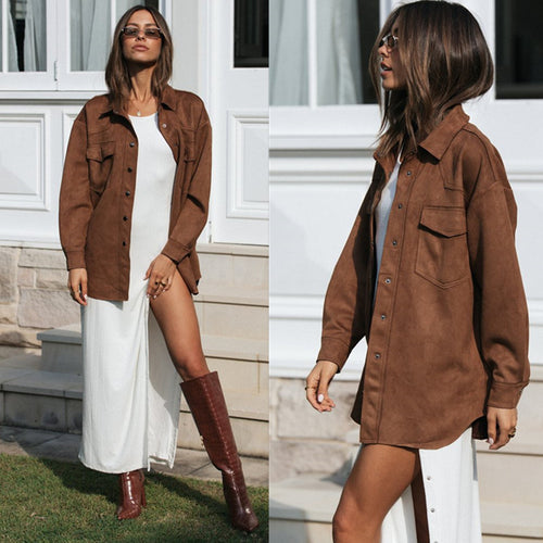Blouse surdimensionnée pour femmes en imitation suède douce Chic & Stil