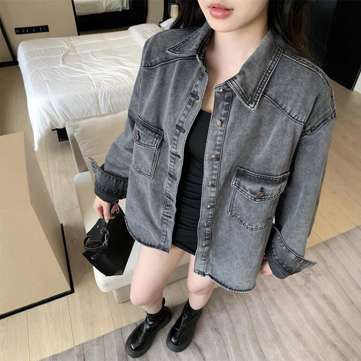Chemise Veste en Jean Décontractée Femme avec Grandes Poches Plaquées Chic & Stil