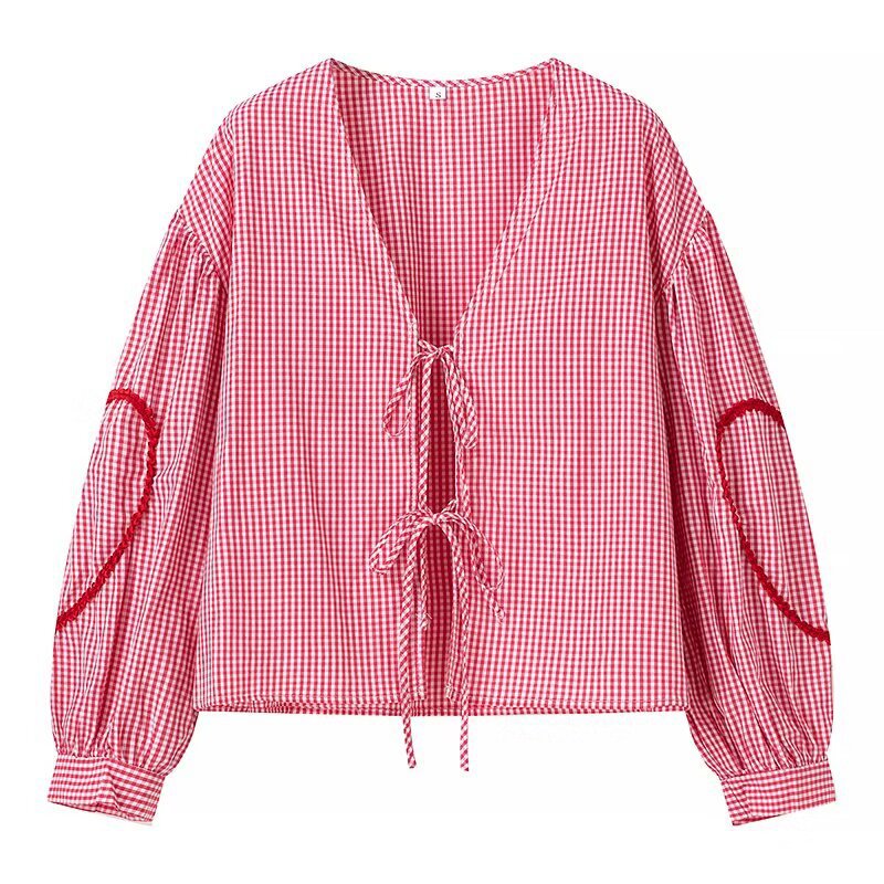 Shirt for women with puffy sleeves and a modern checkered design Lune London