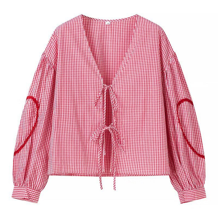 Shirt for women with puffy sleeves and a modern checkered design Lune London