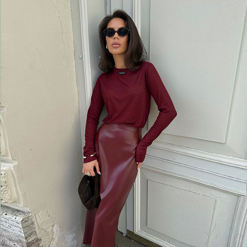 Women Elegant Leather Skirt with Fitted Cut Lune London