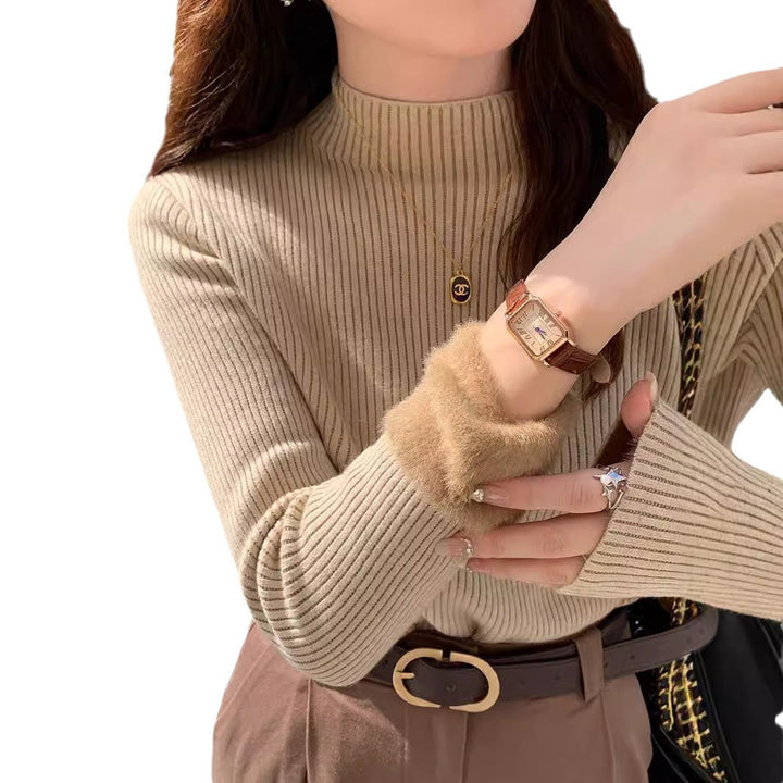 Ladies Elegant Ribbed Sweater with High Collar Lune London