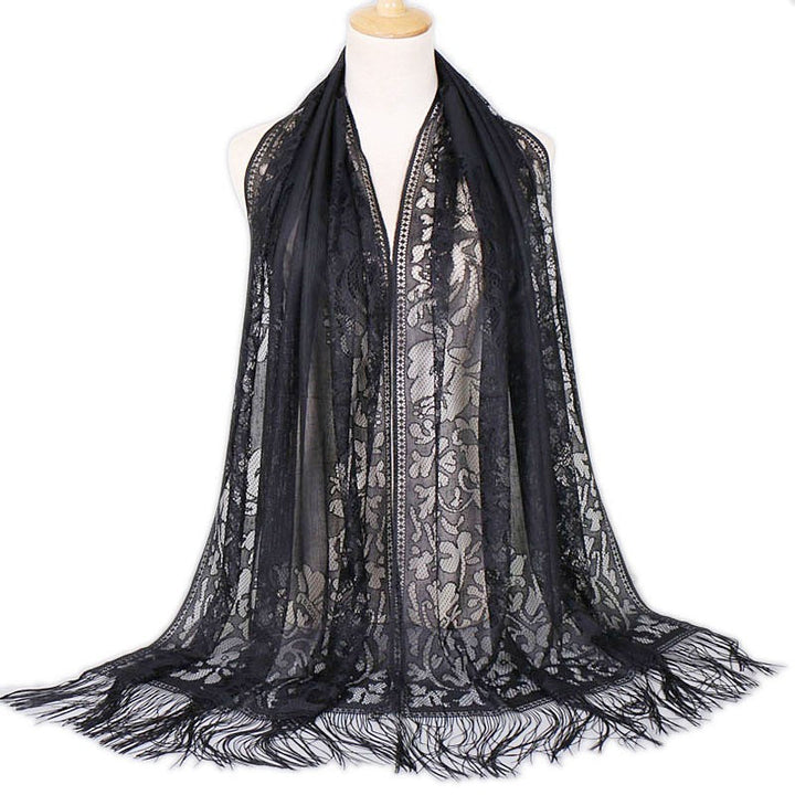 Women's Long Lace Scarf with Fringed Edges Lune London