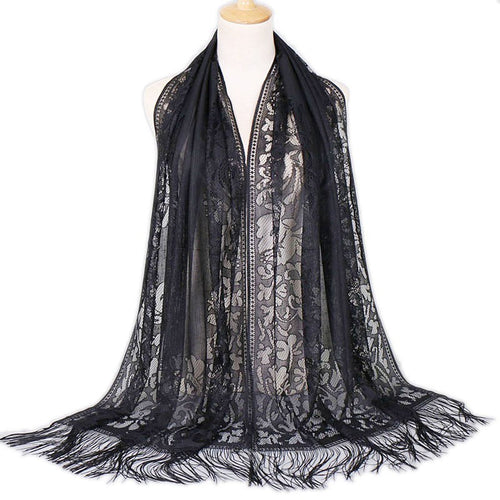 Women's Long Lace Scarf with Fringed Edges Lune London